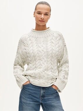 J. Crew 2025 Rollneck cable-knit sweater in marled heritage cotton